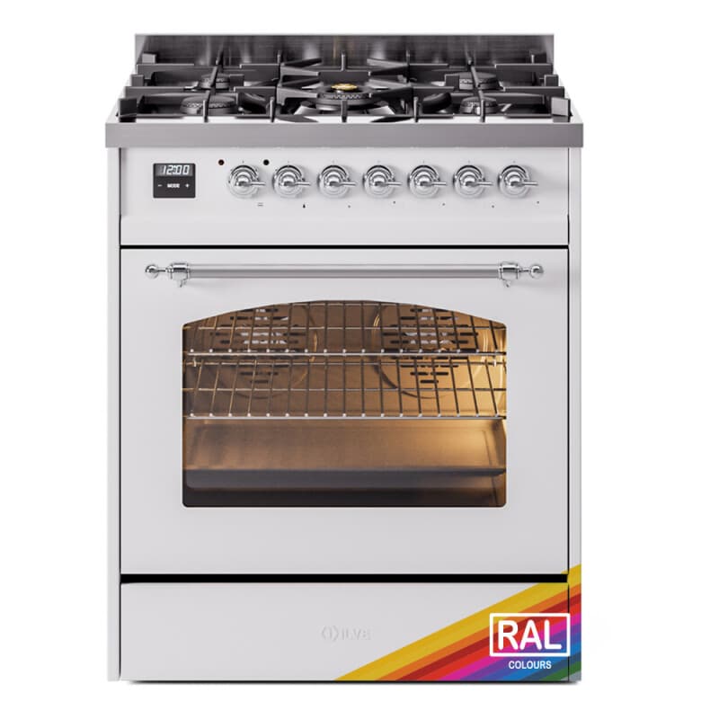 Nostalgie II 30 UP30NMPRAC Freestanding Dual Fuel Range with 5 Sealed Burners Single Oven with Triple Glass Door with Chrome knobs