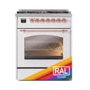 Nostalgie II 30 UP30NMPRAP Freestanding Dual Fuel Range with 5 Sealed Burners Single Oven with Triple Glass Door with Copper knobs view 2