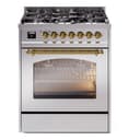 Nostalgie II 30 UP30NMPSSG Freestanding Dual Fuel Range with 5 Sealed Burners Single Oven with Triple Glass Door with Brass knobs view 1