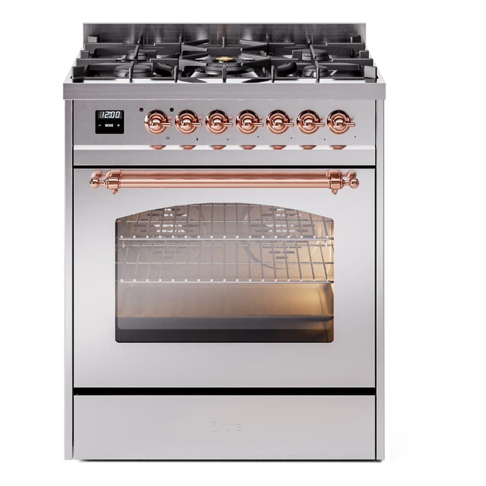 Nostalgie II 30 UP30NMPSSP Freestanding Dual Fuel Range with 5 Sealed Burners Single Oven with Triple Glass Door with Copper knobs