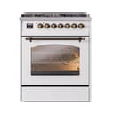 Nostalgie II 30 UP30NMPWHB Freestanding Dual Fuel Range with 5 Sealed Burners Single Oven with Triple Glass Door with Bronze knobs view 2