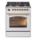 Nostalgie II 30 UP30NMPWHG Freestanding Dual Fuel Range with 5 Sealed Burners Single Oven with Triple Glass Door with Brass knobs view 1