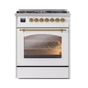 Nostalgie II 30 UP30NMPWHG Freestanding Dual Fuel Range with 5 Sealed Burners Single Oven with Triple Glass Door with Brass knobs view 2