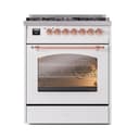 Nostalgie II 30 UP30NMPWHP Freestanding Dual Fuel Range with 5 Sealed Burners Single Oven with Triple Glass Door with Copper knobs view 2