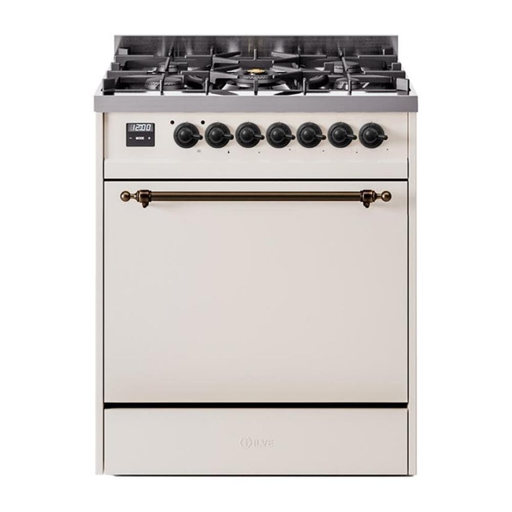 Nostalgie II 30 UP30QNMPAWB Freestanding Dual Fuel Range with 5 Sealed Burners Single Oven with Solid Door with Bronze knobs