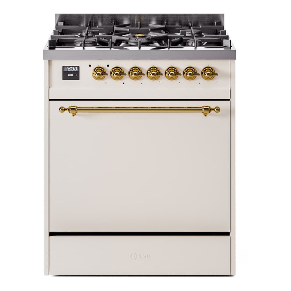 Nostalgie II 30 UP30QNMPAWG Freestanding Dual Fuel Range with 5 Sealed Burners Single Oven with Solid Door with Brass knobs