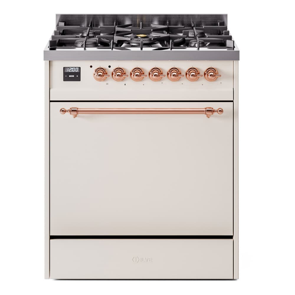Nostalgie II 30 UP30QNMPAWP Freestanding Dual Fuel Range with 5 Sealed Burners Single Oven with Solid Door with Copper knobs