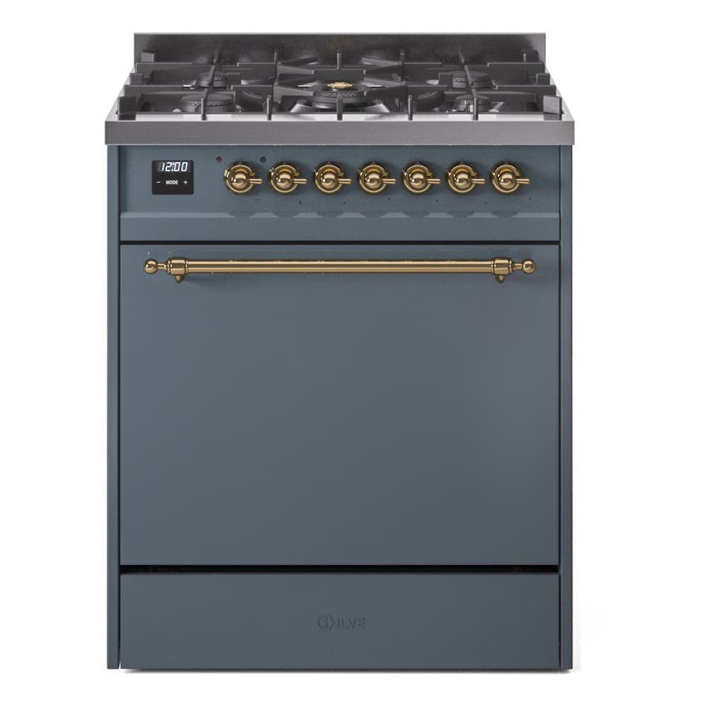 Nostalgie II 30 UP30QNMPBGG Freestanding Dual Fuel Range with 5 Sealed Burners Single Oven with Solid Door with Brass knobs