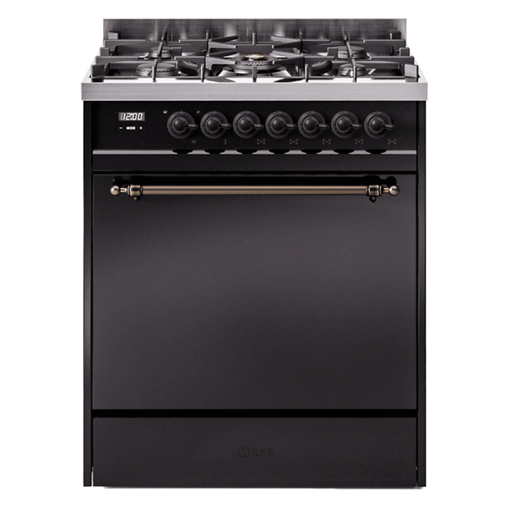 Nostalgie II 30 UP30QNMPBKB Freestanding Dual Fuel Range with 5 Sealed Burners Single Oven with Solid Door with Bronze knobs
