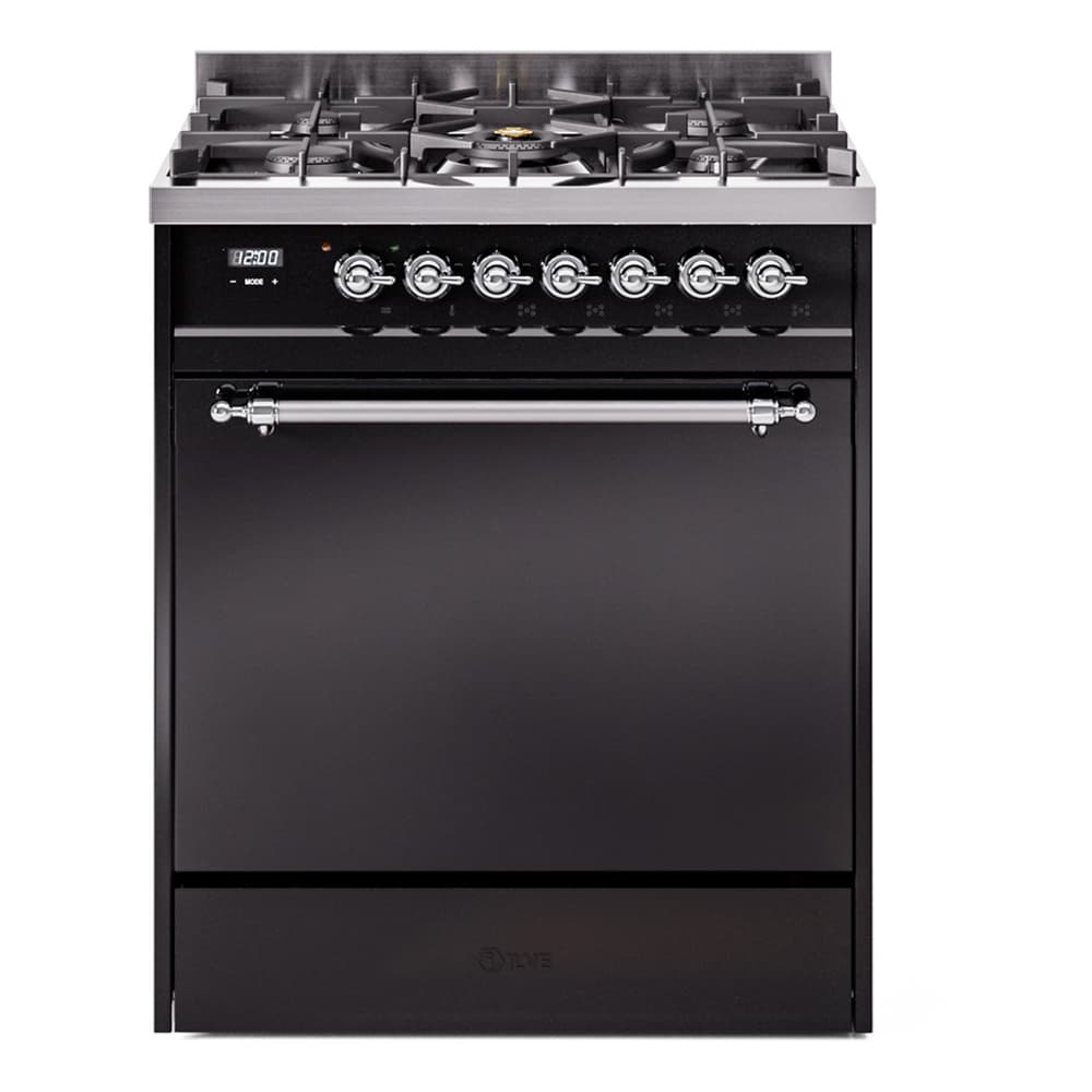 Nostalgie II 30 UP30QNMPBKC Freestanding Dual Fuel Range with 5 Sealed Burners Single Oven with Solid Door with Chrome knobs