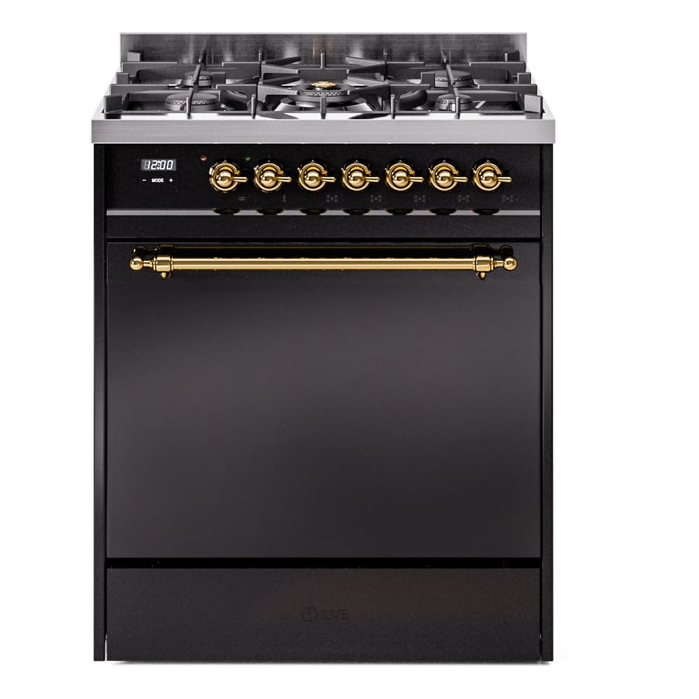 Nostalgie II 30 UP30QNMPBKG Freestanding Dual Fuel Range with 5 Sealed Burners Single Oven with Solid Door with Brass knobs