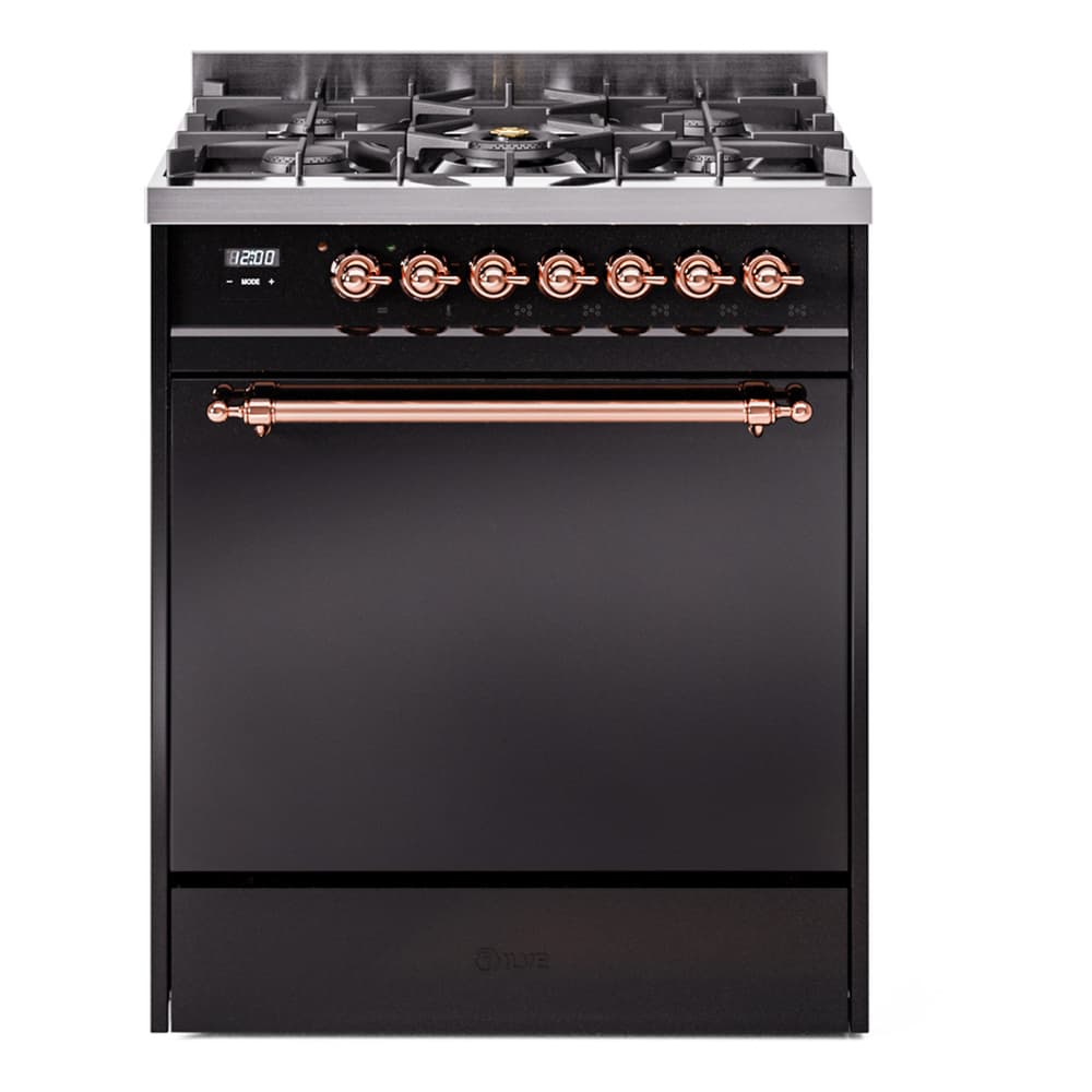 Nostalgie II 30 UP30QNMPBKP Freestanding Dual Fuel Range with 5 Sealed Burners Single Oven with Solid Door with Copper knobs