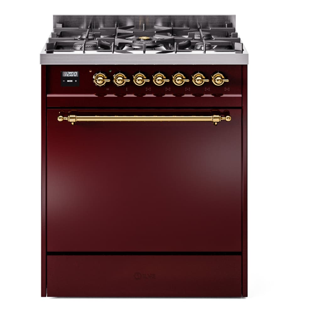 Nostalgie II 30 UP30QNMPBUG Freestanding Dual Fuel Range with 5 Sealed Burners Single Oven with Solid Door with Brass knobs