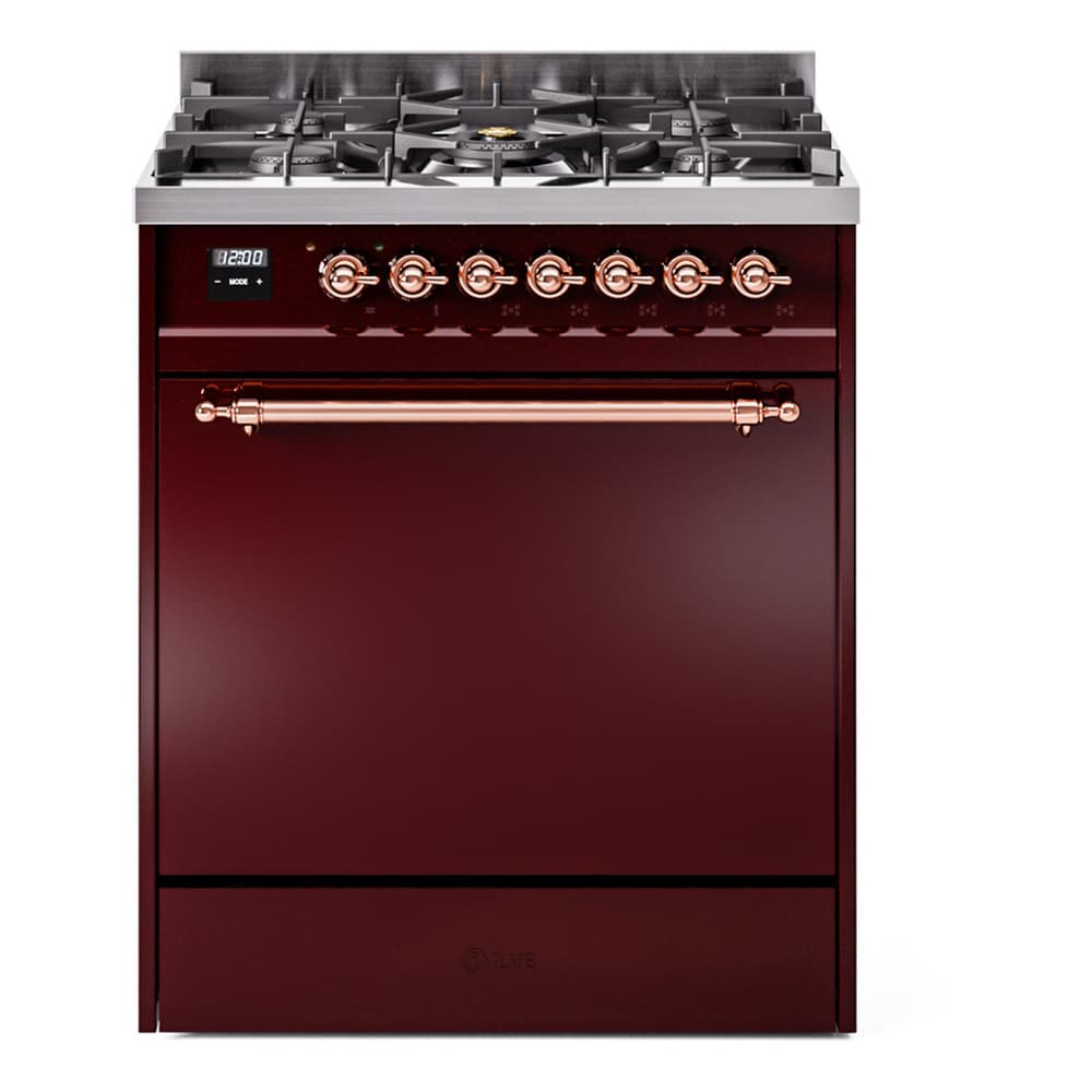 Nostalgie II 30 UP30QNMPBUP Freestanding Dual Fuel Range with 5 Sealed Burners Single Oven with Solid Door with Copper knobs