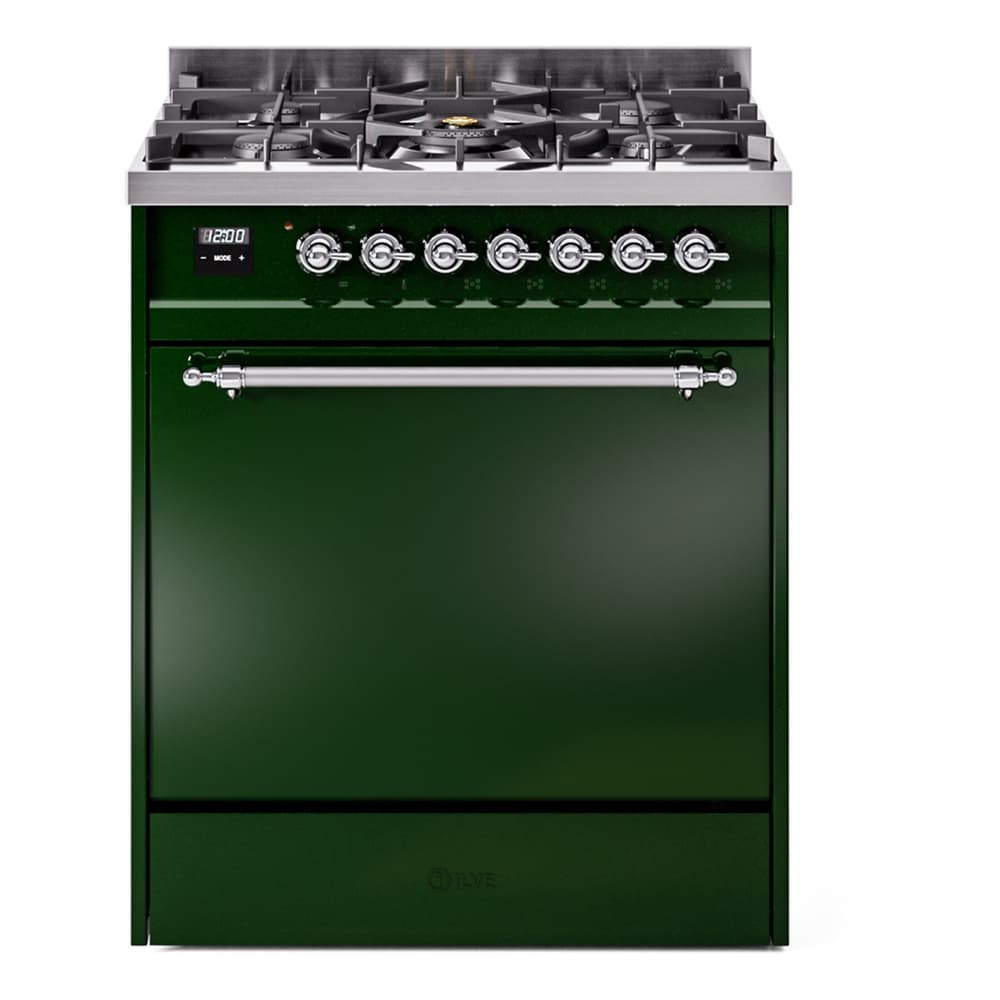 Nostalgie II 30 UP30QNMPEGC Freestanding Dual Fuel Range with 5 Sealed Burners Single Oven with Solid Door with Chrome knobs