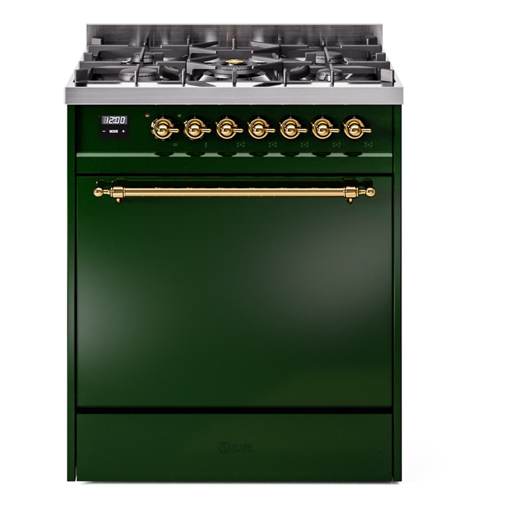 Nostalgie II 30 UP30QNMPEGG Freestanding Dual Fuel Range with 5 Sealed Burners Single Oven with Solid Door with Brass knobs