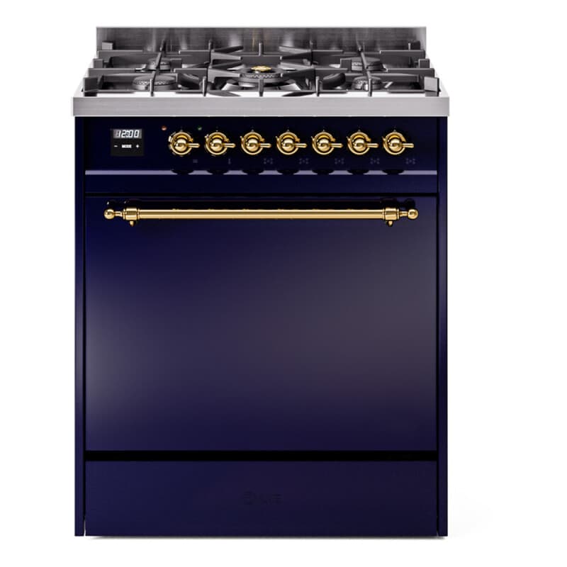 Nostalgie II 30 UP30QNMPMBG Freestanding Dual Fuel Range with 5 Sealed Burners Single Oven with Solid Door with Brass knobs