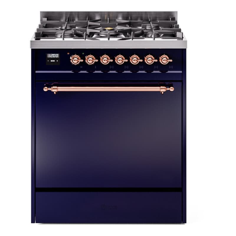 Nostalgie II 30 UP30QNMPMBP Freestanding Dual Fuel Range with 5 Sealed Burners Single Oven with Solid Door with Copper knobs