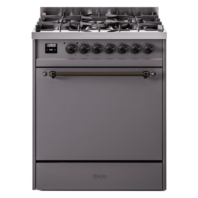 Nostalgie II 30 UP30QNMPMGB Freestanding Dual Fuel Range with 5 Sealed Burners Single Oven with Solid Door with Bronze knobs