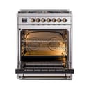 Nostalgie II 30 UP30QNMPSSB Freestanding Dual Fuel Range with 5 Sealed Burners Single Oven with Solid Door with Bronze knobs view 3