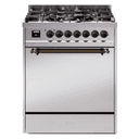 Nostalgie II 30 UP30QNMPSSB Freestanding Dual Fuel Range with 5 Sealed Burners Single Oven with Solid Door with Bronze knobs view 1