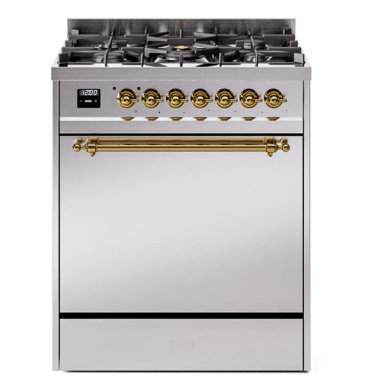 Nostalgie II 30 UP30QNMPSSG Freestanding Dual Fuel Range with 5 Sealed Burners Single Oven with Solid Door with Brass knobs