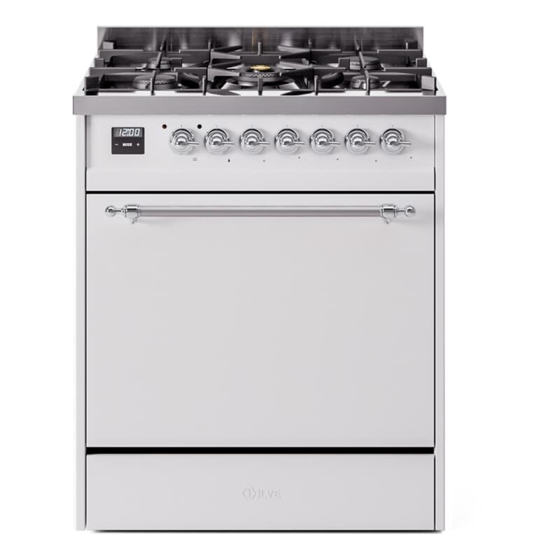 Nostalgie II 30 UP30QNMPWHC Freestanding Dual Fuel Range with 5 Sealed Burners Single Oven with Solid Door with Chrome knobs