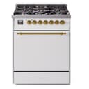 Nostalgie II 30 UP30QNMPWHG Freestanding Dual Fuel Range with 5 Sealed Burners Single Oven with Solid Door with Brass knobs view 1