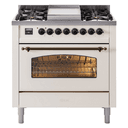 Nostalgie II 36 UP36FNMPAWB Freestanding Dual Fuel Range with 6 Sealed Burners with Griddle Single Oven with Triple Glass Door with Bronze knobs view 1