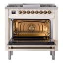 Nostalgie II 36 UP36FNMPAWB Freestanding Dual Fuel Range with 6 Sealed Burners with Griddle Single Oven with Triple Glass Door with Bronze knobs view 8