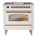 Nostalgie II 36 UP36FNMPAWB Freestanding Dual Fuel Range with 6 Sealed Burners with Griddle Single Oven with Triple Glass Door with Bronze knobs view 9