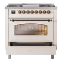 Nostalgie II 36 UP36FNMPAWB Freestanding Dual Fuel Range with 6 Sealed Burners with Griddle Single Oven with Triple Glass Door with Bronze knobs view 10