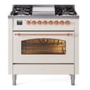 Nostalgie II 36 UP36FNMPAWP Freestanding Dual Fuel Range with 6 Sealed Burners with Griddle Single Oven with Triple Glass Door with Copper knobs view 1