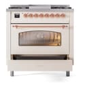 Nostalgie II 36 UP36FNMPAWP Freestanding Dual Fuel Range with 6 Sealed Burners with Griddle Single Oven with Triple Glass Door with Copper knobs view 5