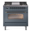 Nostalgie II 36 UP36FNMPBGB Freestanding Dual Fuel Range with 6 Sealed Burners with Griddle Single Oven with Triple Glass Door with Bronze knobs view 1
