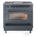 Nostalgie II 36 UP36FNMPBGB Freestanding Dual Fuel Range with 6 Sealed Burners with Griddle Single Oven with Triple Glass Door with Bronze knobs view 5