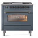 Nostalgie II 36 UP36FNMPBGB Freestanding Dual Fuel Range with 6 Sealed Burners with Griddle Single Oven with Triple Glass Door with Bronze knobs view 3