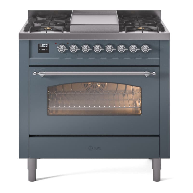 Nostalgie II 36 UP36FNMPBGC Freestanding Dual Fuel Range with 6 Sealed Burners with Griddle Single Oven with Triple Glass Door with Chrome knobs