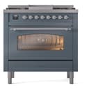 Nostalgie II 36 UP36FNMPBGC Freestanding Dual Fuel Range with 6 Sealed Burners with Griddle Single Oven with Triple Glass Door with Chrome knobs view 3