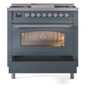 Nostalgie II 36 UP36FNMPBGC Freestanding Dual Fuel Range with 6 Sealed Burners with Griddle Single Oven with Triple Glass Door with Chrome knobs view 5