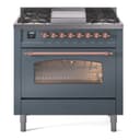 Nostalgie II 36 UP36FNMPBGP Freestanding Dual Fuel Range with 6 Sealed Burners with Griddle Single Oven with Triple Glass Door with Copper knobs view 1