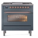 Nostalgie II 36 UP36FNMPBGP Freestanding Dual Fuel Range with 6 Sealed Burners with Griddle Single Oven with Triple Glass Door with Copper knobs view 3