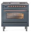 Nostalgie II 36 UP36FNMPBGP Freestanding Dual Fuel Range with 6 Sealed Burners with Griddle Single Oven with Triple Glass Door with Copper knobs view 3