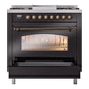 Nostalgie II 36 UP36FNMPBKB Freestanding Dual Fuel Range with 6 Sealed Burners with Griddle Single Oven with Triple Glass Door with Bronze knobs view 5