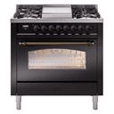 Nostalgie II 36 UP36FNMPBKB Freestanding Dual Fuel Range with 6 Sealed Burners with Griddle Single Oven with Triple Glass Door with Bronze knobs view 1