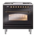 Nostalgie II 36 UP36FNMPBKB Freestanding Dual Fuel Range with 6 Sealed Burners with Griddle Single Oven with Triple Glass Door with Bronze knobs view 3