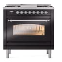 Nostalgie II 36 UP36FNMPBKC Freestanding Dual Fuel Range with 6 Sealed Burners with Griddle Single Oven with Triple Glass Door with Chrome knobs view 3