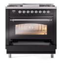 Nostalgie II 36 UP36FNMPBKC Freestanding Dual Fuel Range with 6 Sealed Burners with Griddle Single Oven with Triple Glass Door with Chrome knobs view 5