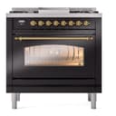 Nostalgie II 36 UP36FNMPBKG Freestanding Dual Fuel Range with 6 Sealed Burners with Griddle Single Oven with Triple Glass Door with Brass knobs view 3