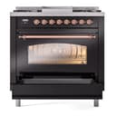 Nostalgie II 36 UP36FNMPBKP Freestanding Dual Fuel Range with 6 Sealed Burners with Griddle Single Oven with Triple Glass Door with Copper knobs view 5